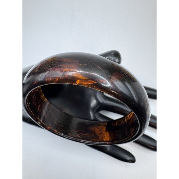 Vintage Lucite Bracelet Bangle Amber and Rootbeer Marble 8.1/4” - Picture 6 of 10